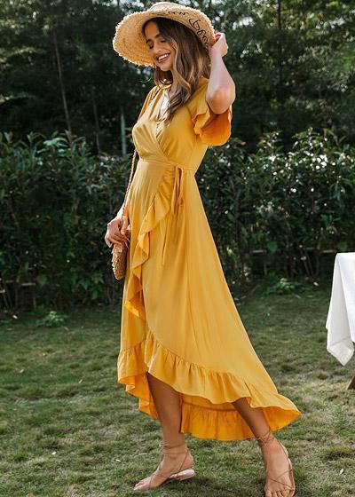 Vestido Longo Envelope Babados